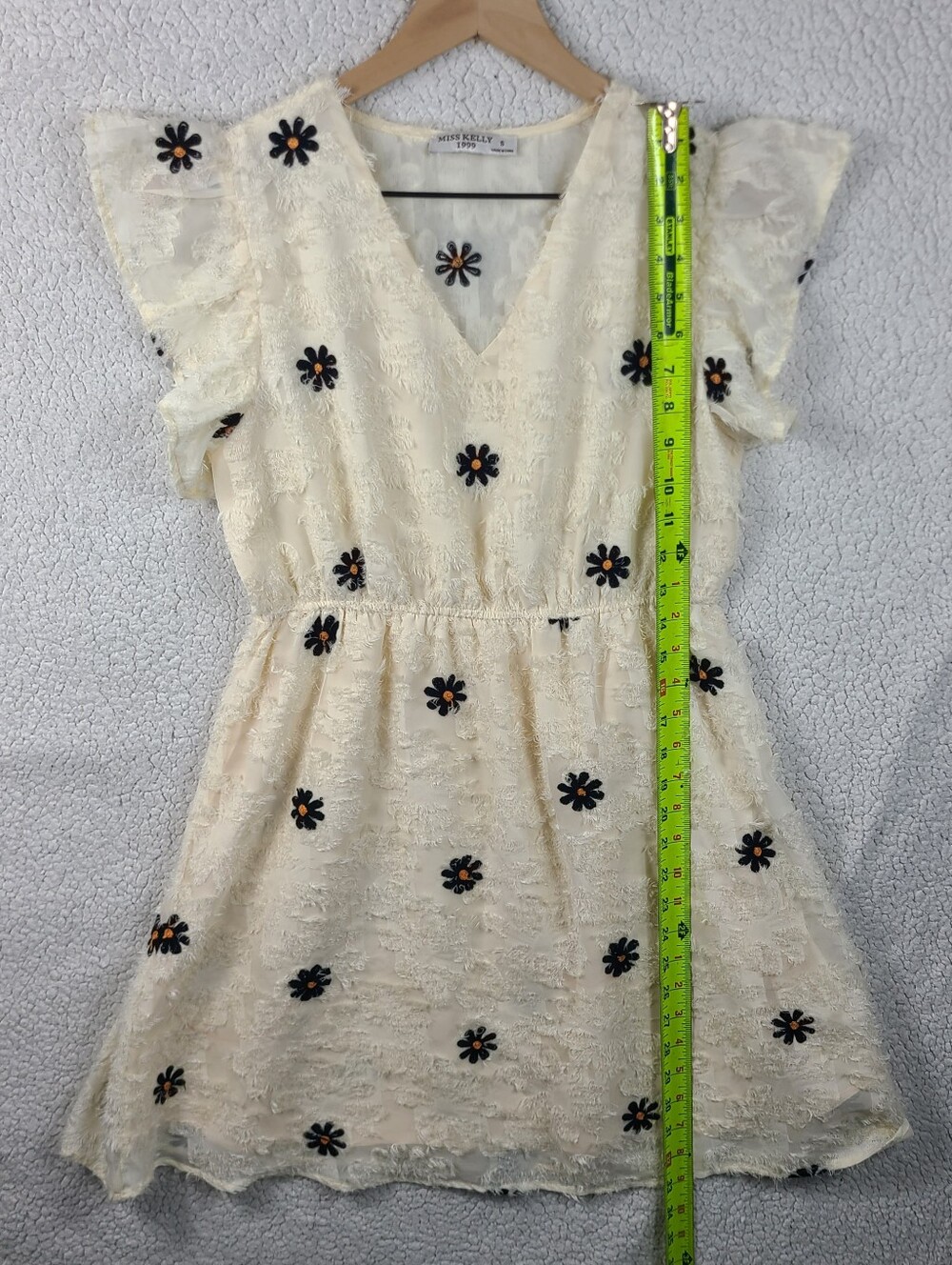 Miss Kelly 1999 Floral Embroidered Daisy Mini Dress‎ S Flutter Sleeve - Picture 2 of 8